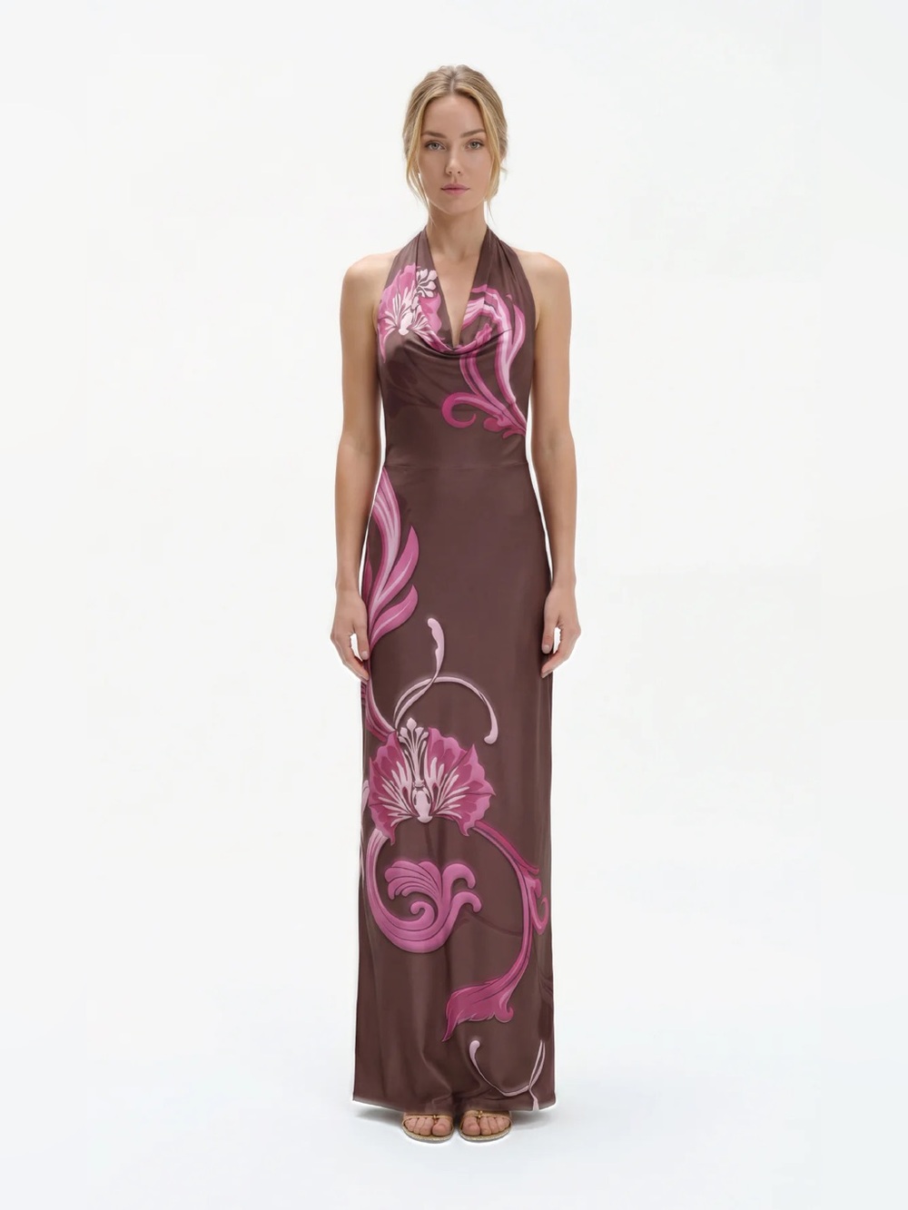 Especia Moonflower Brown Maxi Dress Halter